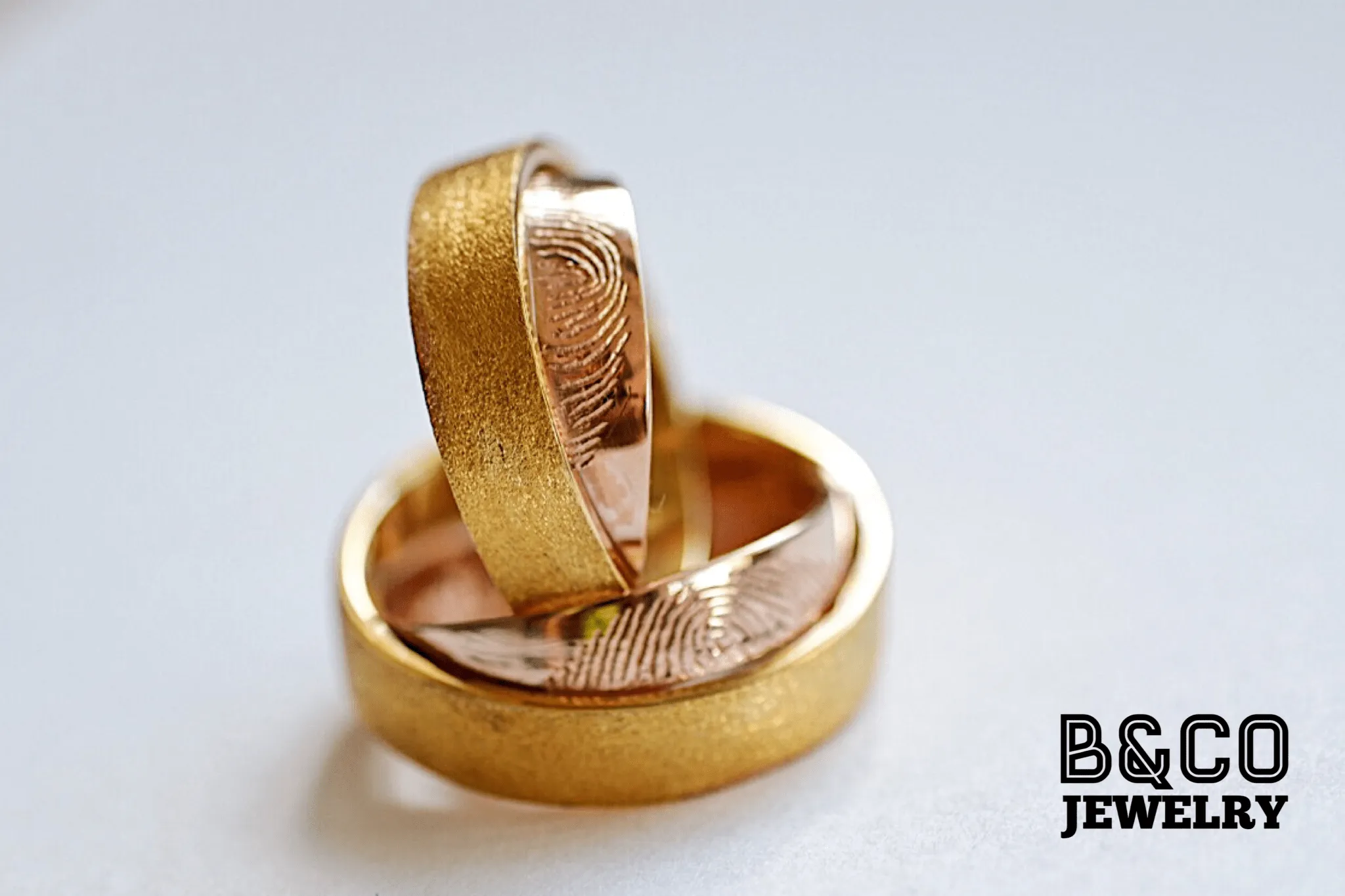Fingerprint Duo Band Two Tone Wedding Rings