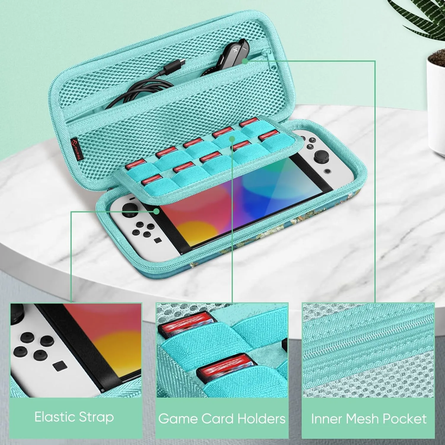 Fintie Carrying Case for Nintendo Switch OLED Model 2021/Switch 2017, [Shockproof] Hard Shell Protective Cover Travel Bag with 10 Game Card Slots & Inner Pocket