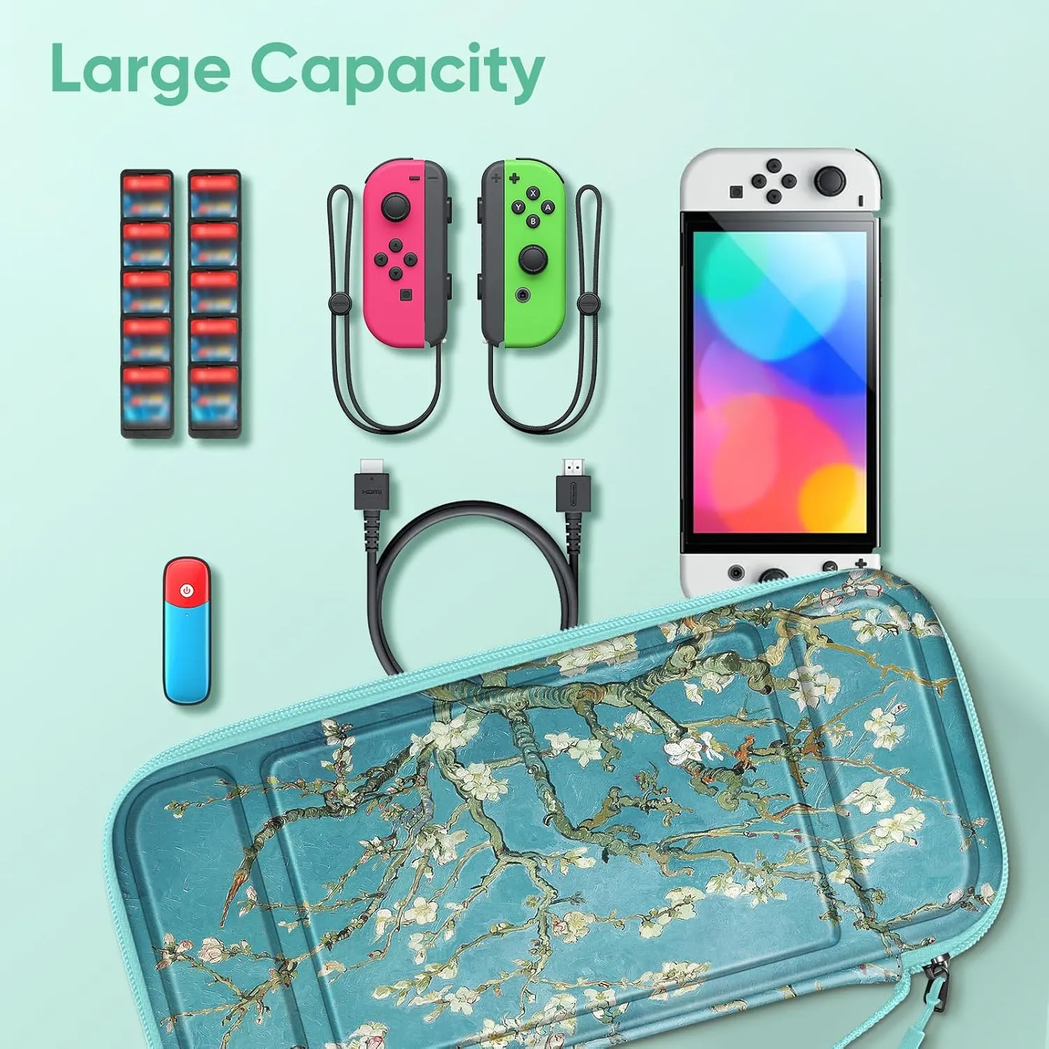 Fintie Carrying Case for Nintendo Switch OLED Model 2021/Switch 2017, [Shockproof] Hard Shell Protective Cover Travel Bag with 10 Game Card Slots & Inner Pocket