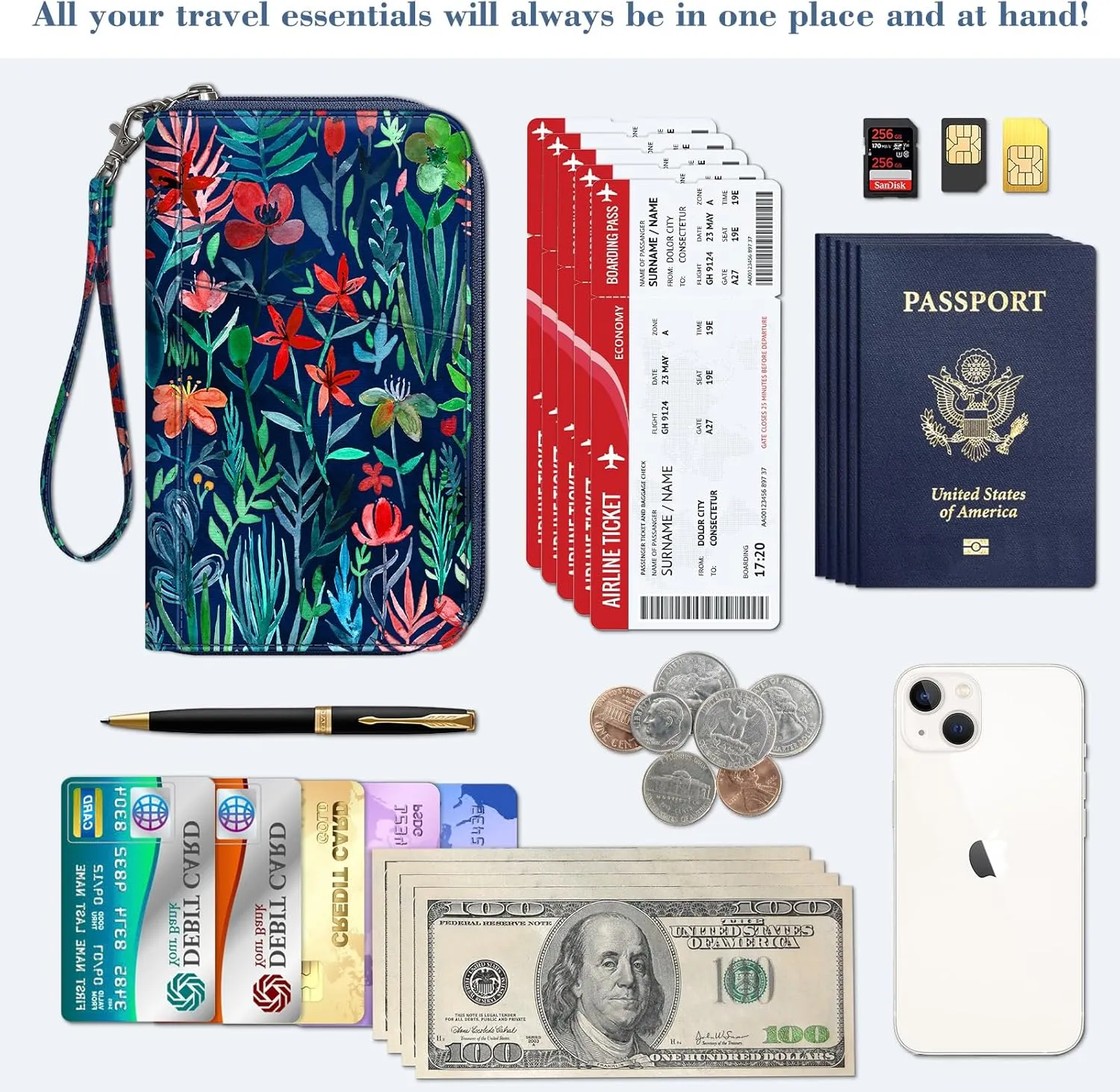 Fintie Family Passport Holder Wallet, RFID Blocking Travel Document Organizer Clutch Bag Credit Cards Case Cover for Women Men