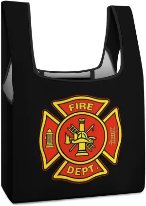 Fire Department Firefighter Novelty Reusable Grocery Bag Fold-able Shopping Bags Washable Tote Lightweight Storage Pouch with Handle