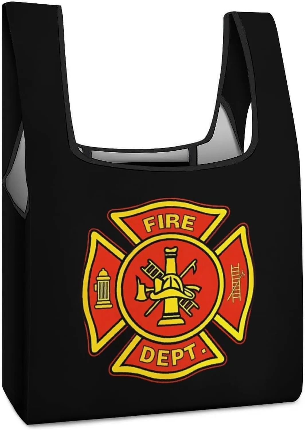 Fire Department Firefighter Novelty Reusable Grocery Bag Fold-able Shopping Bags Washable Tote Lightweight Storage Pouch with Handle