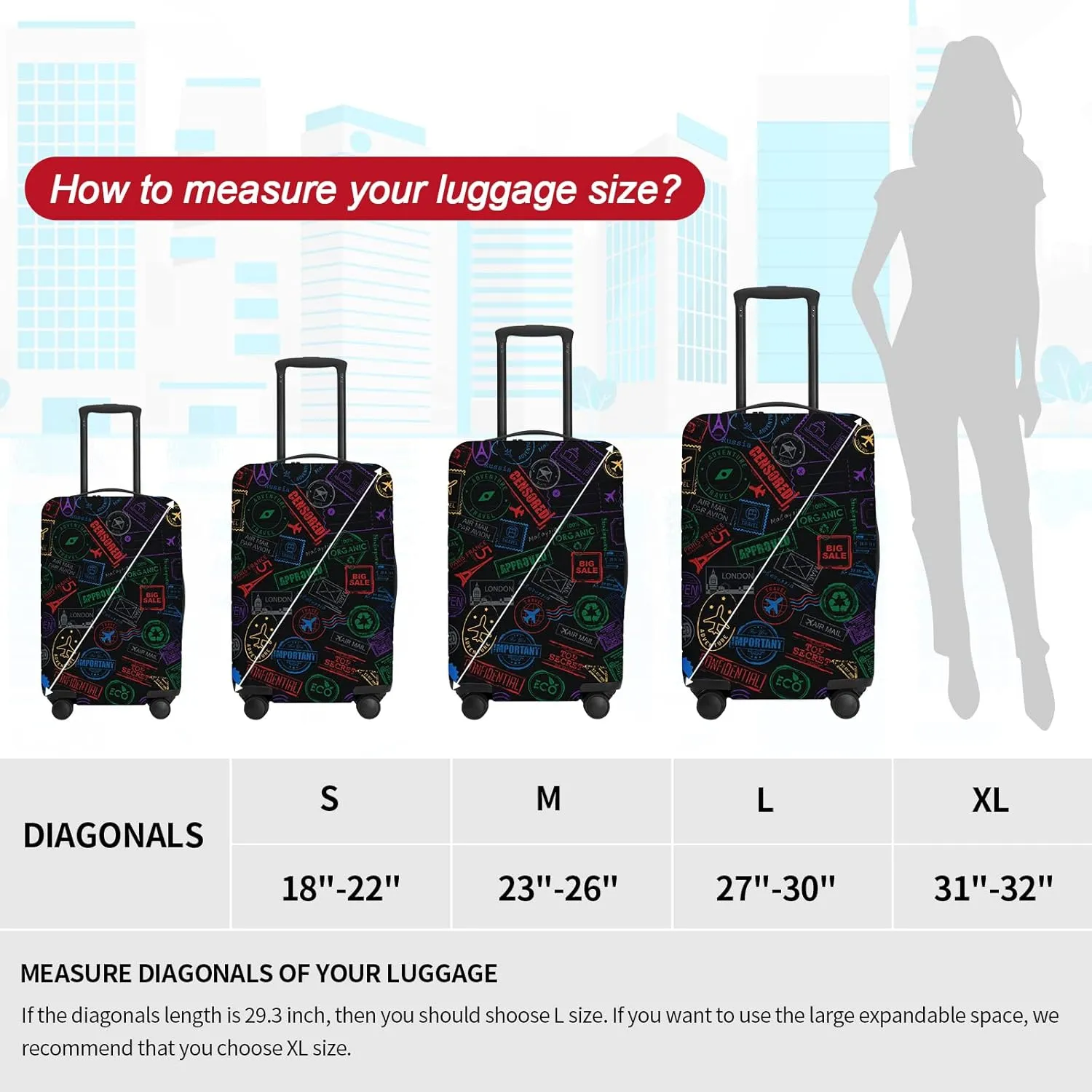 FIRST WAY Luggage Cover Protector - Anti-Scratch Suitcase Cover for Travel - Protects Against Dirt and Wear, Fits 27"-30" Luggage Passport Visa
