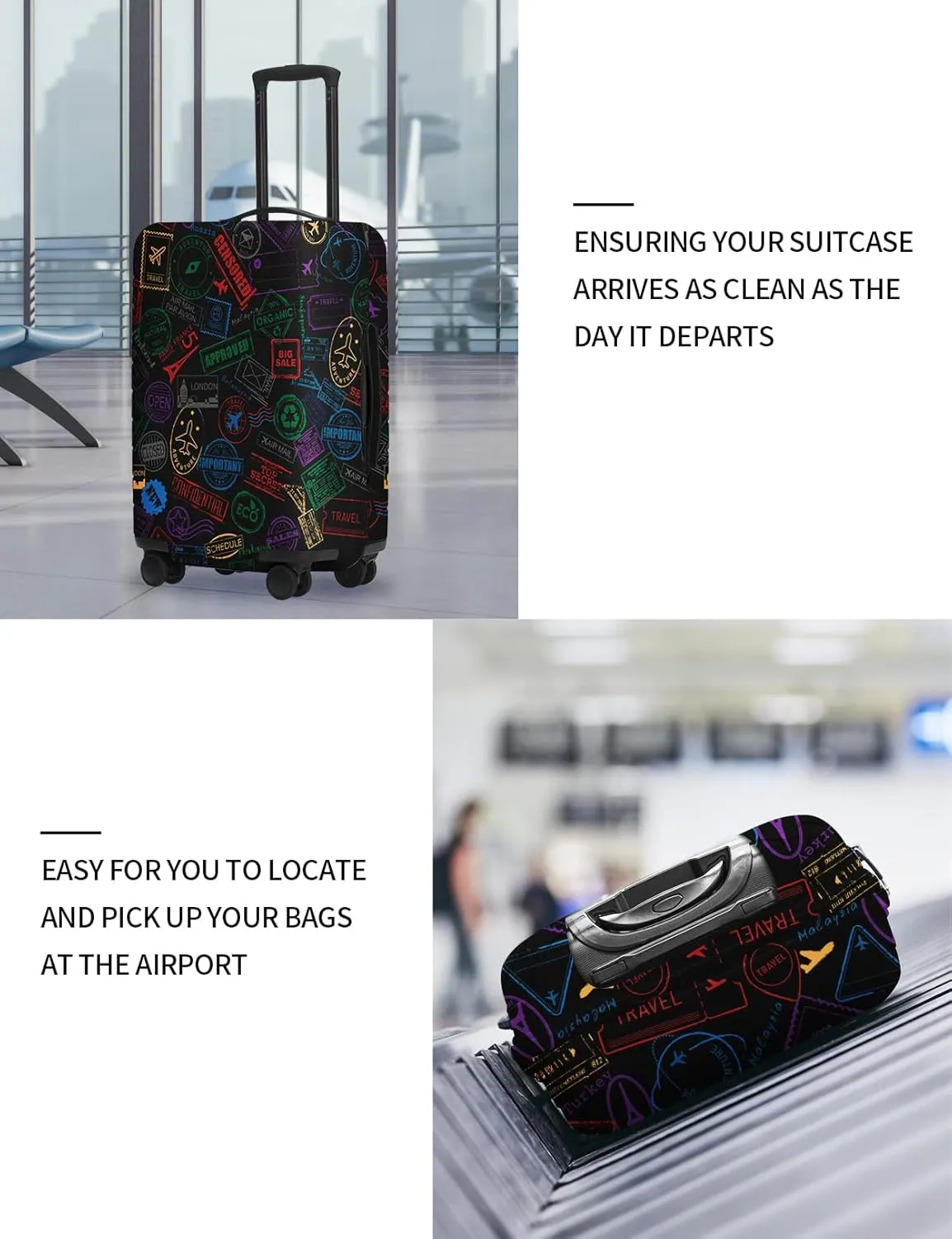 FIRST WAY Luggage Cover Protector - Anti-Scratch Suitcase Cover for Travel - Protects Against Dirt and Wear, Fits 27"-30" Luggage Passport Visa