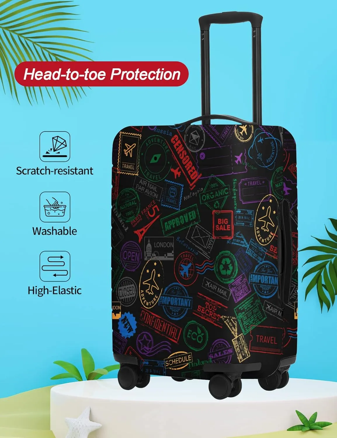 FIRST WAY Luggage Cover Protector - Anti-Scratch Suitcase Cover for Travel - Protects Against Dirt and Wear, Fits 27"-30" Luggage Passport Visa
