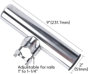 Fishing Rod Holders for Boat, 2 Pack Stainless Steel Rail Mount Rod Holders Clamp on 1" to 1-1/4" Rail for Fishing Boats, Kayaks, Canoes, and Other watercraft.