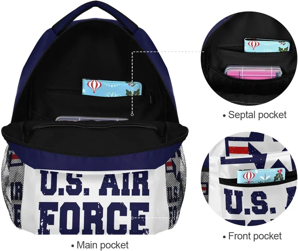 Fisyme USA Air Force Backpack Laptop Bag Daypack Travel Hiking School Backpacks for Men Women Kids Girls Boys