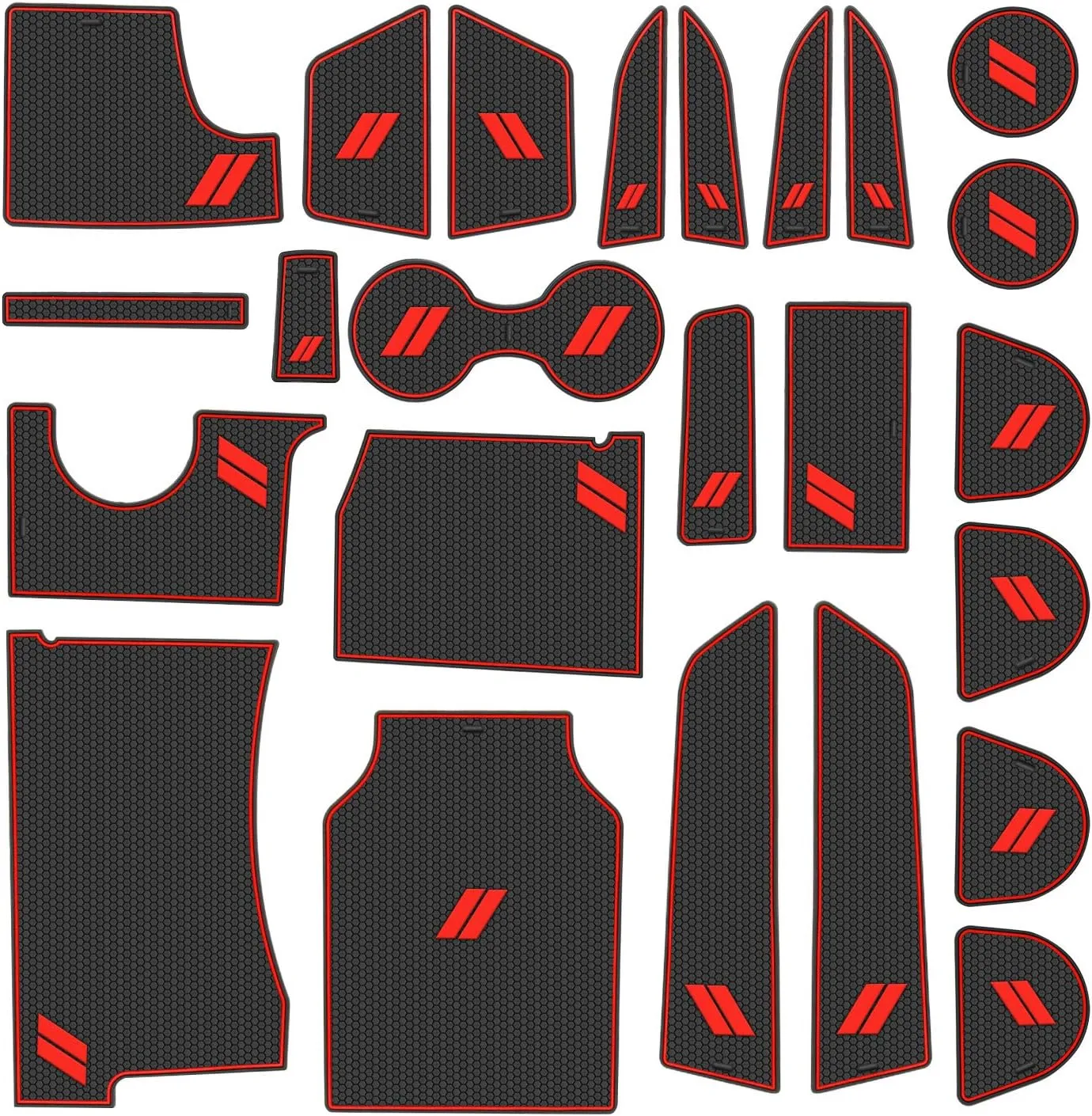 Fits Dodge Charger Accessories 2015-2023, Cup Holder Insert Center Console Shifter Liner Trim Interior Door Pocket Mats Pad (26pcs Set, Red Trim)