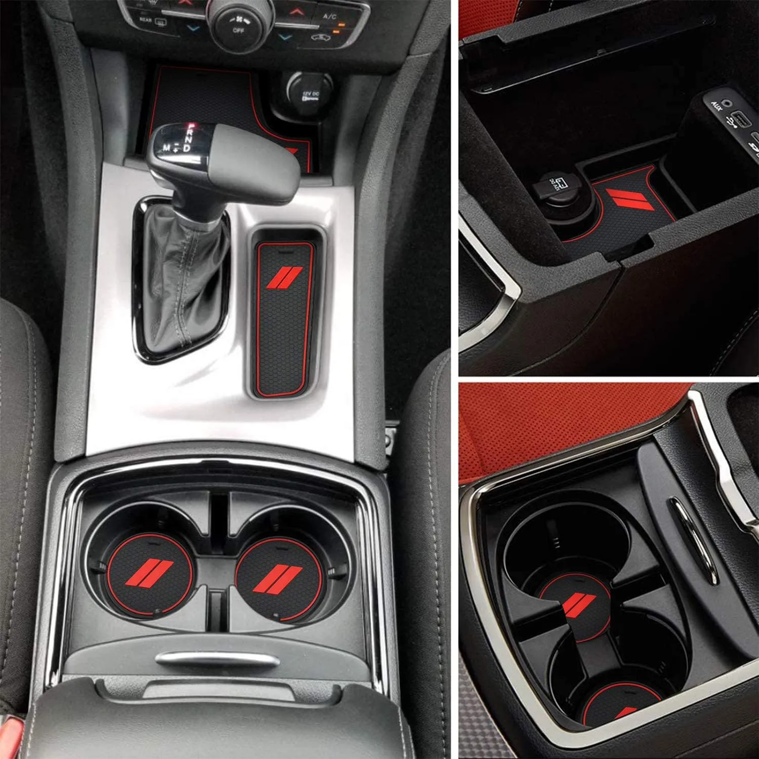 Fits Dodge Charger Accessories 2015-2023, Cup Holder Insert Center Console Shifter Liner Trim Interior Door Pocket Mats Pad (26pcs Set, Red Trim)