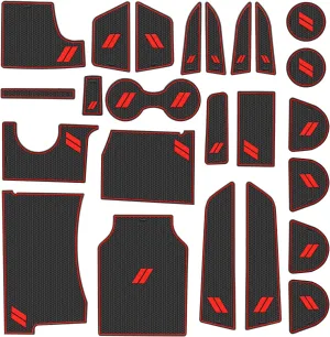 Fits Dodge Charger Accessories 2015-2023, Cup Holder Insert Center Console Shifter Liner Trim Interior Door Pocket Mats Pad (26pcs Set, Red Trim)