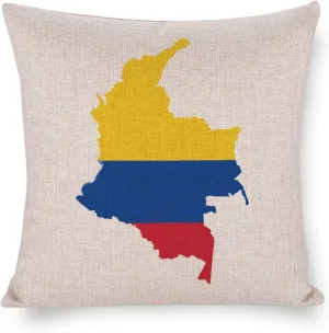 Flag Map of Colombia Cotton and Linen Pillow Case Pattern Print Pillow Cover Zippered Cushion Covers for Sofa Bed 16"x16"