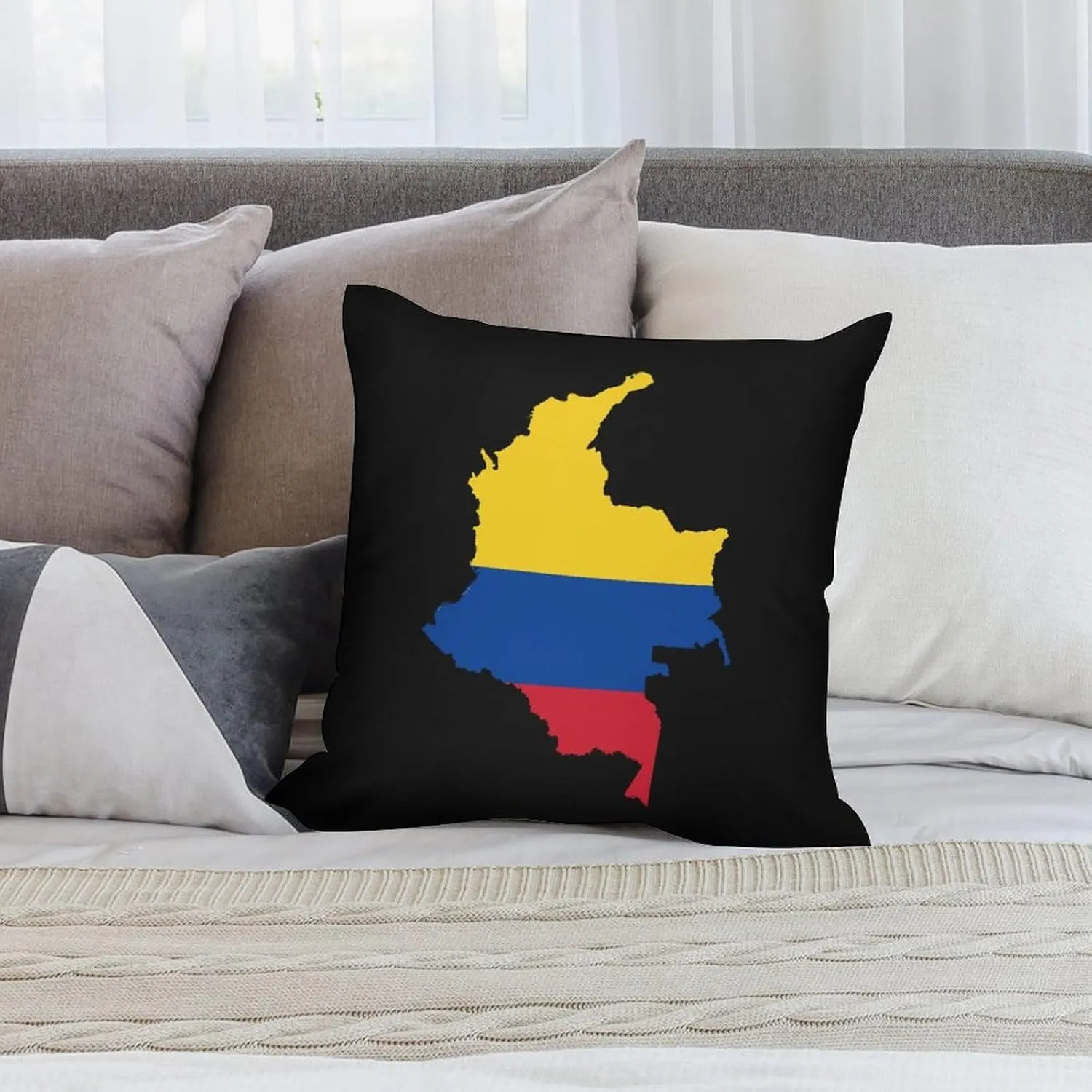 Flag Map of Colombia Plush Pillow Cases Soft Pillow Covers Smooth Cushion Covers for Sofa Bed Set of 4 16 ""x16, vdzsgv4643