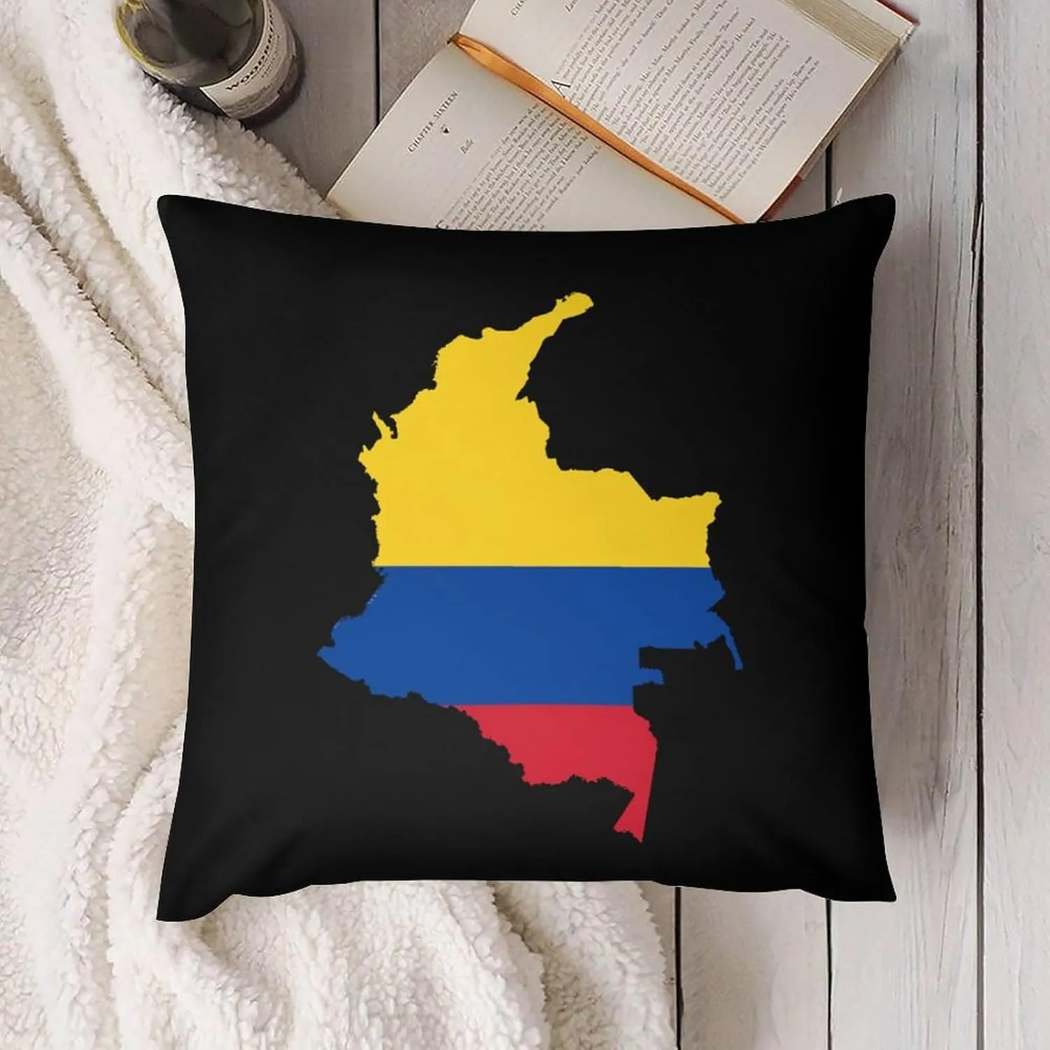 Flag Map of Colombia Plush Pillow Cases Soft Pillow Covers Smooth Cushion Covers for Sofa Bed Set of 4 16 ""x16, vdzsgv4643