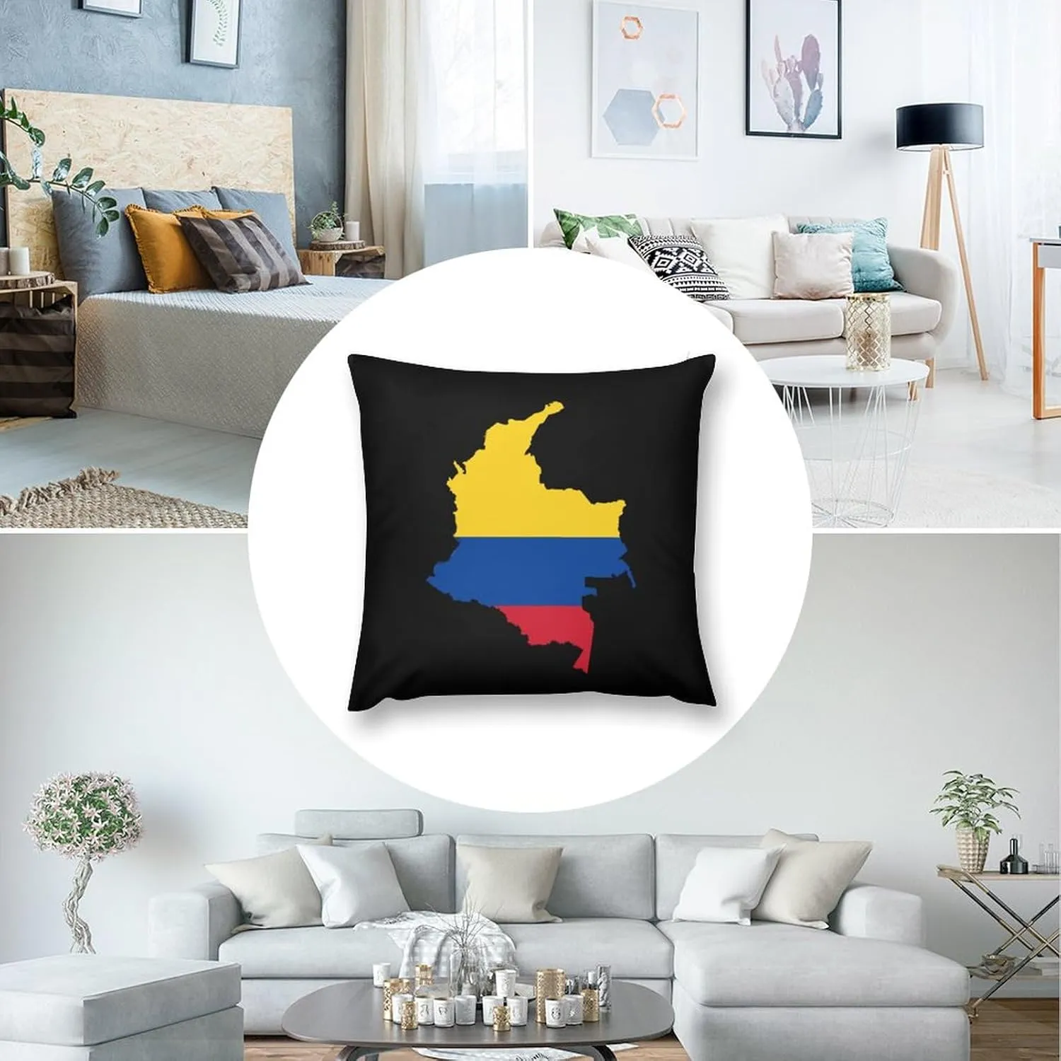 Flag Map of Colombia Plush Pillow Cases Soft Pillow Covers Smooth Cushion Covers for Sofa Bed Set of 4 16 ""x16, vdzsgv4643