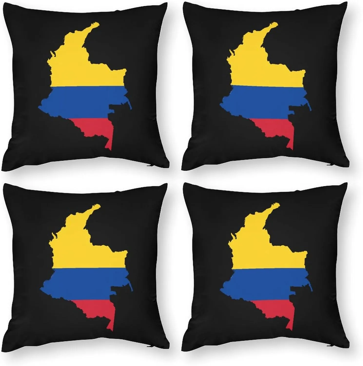 Flag Map of Colombia Polyester Pillow Cases Soft Pillow Covers Smooth Cushion Covers for Sofa Bed Set of 4