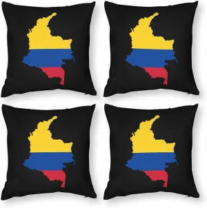Flag Map of Colombia Polyester Pillow Cases Soft Pillow Covers Smooth Cushion Covers for Sofa Bed Set of 4