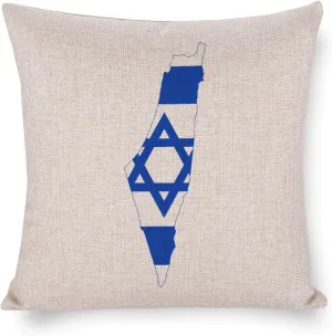 Flag Map of Israel Cotton and Linen Pillow Case Pattern Print Pillow Cover Zippered Cushion Covers for Sofa Bed 20"x20"