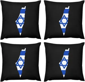 Flag Map of Israel Plush Pillow Cases Soft Pillow Covers Smooth Cushion Covers for Sofa Bed Set of 4 16 "x16