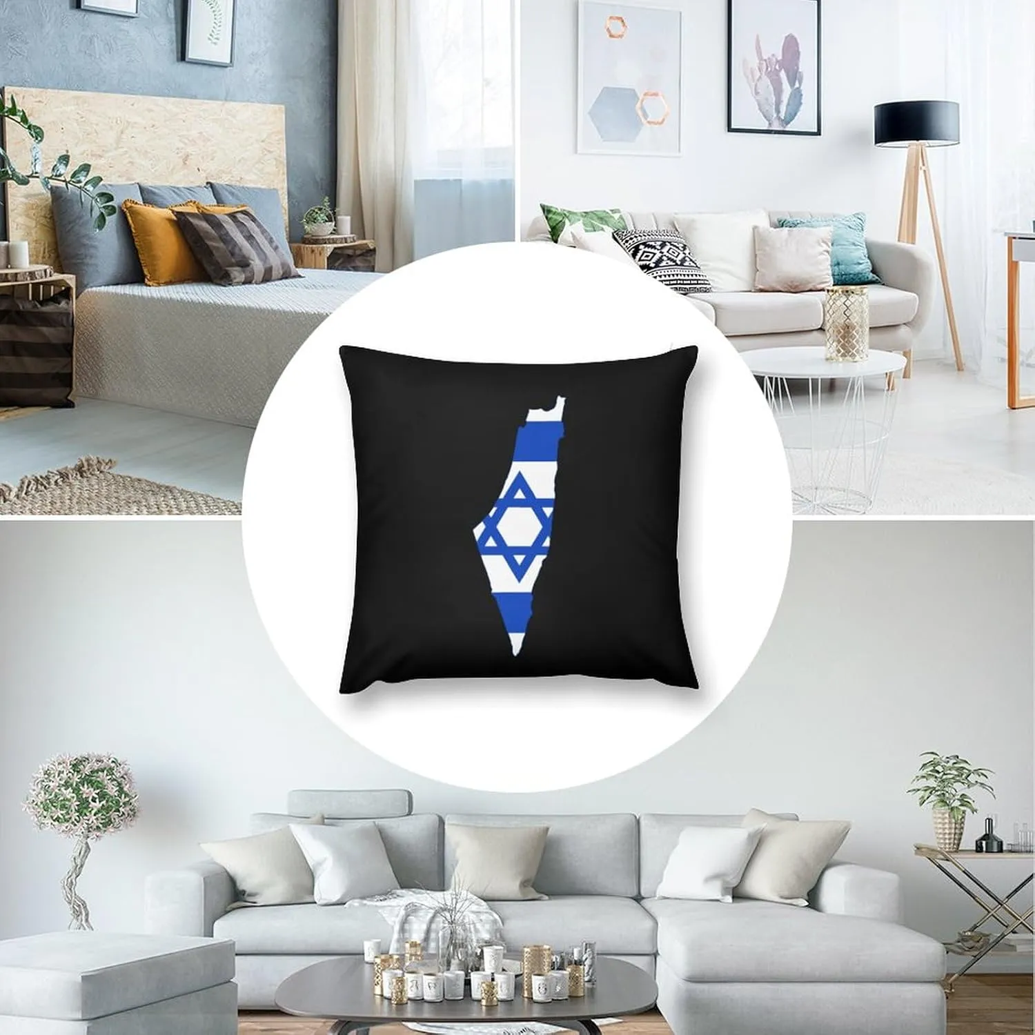 Flag Map of Israel Plush Pillow Cases Soft Pillow Covers Smooth Cushion Covers for Sofa Bed Set of 4 16 "x16