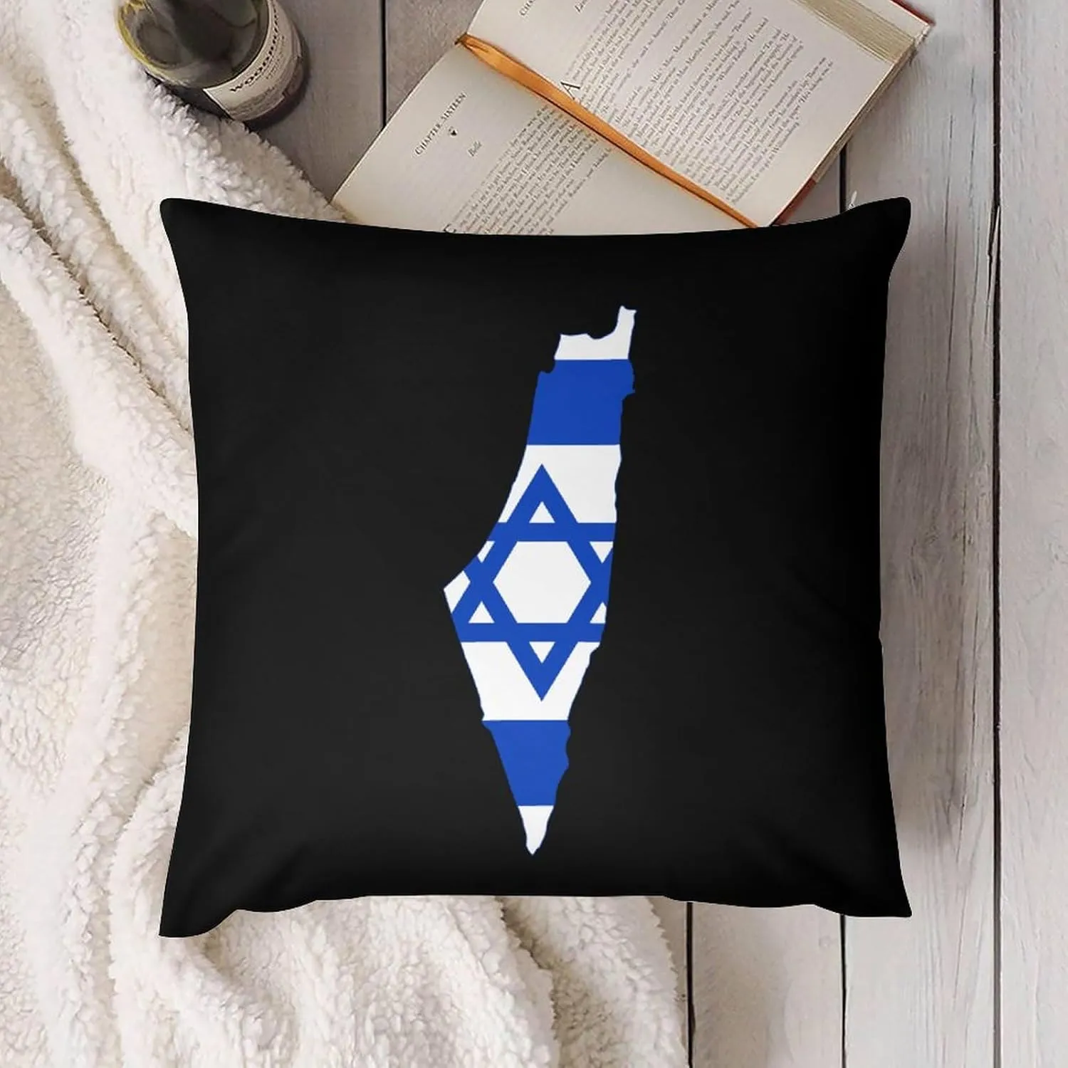 Flag Map of Israel Plush Pillow Cases Soft Pillow Covers Smooth Cushion Covers for Sofa Bed Set of 4 16 "x16