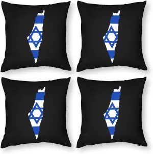 Flag Map of Israel Polyester Pillow Cases Soft Pillow Covers Smooth Cushion Covers for Sofa Bed Set of 4
