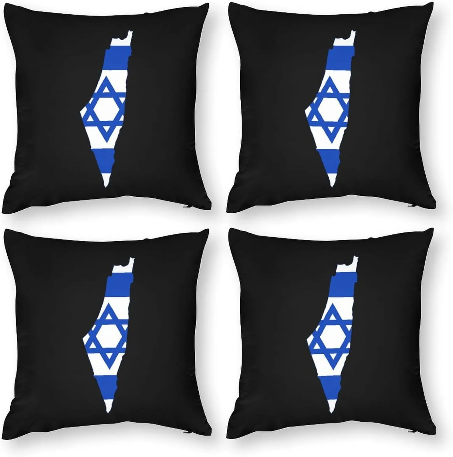 Flag Map of Israel Polyester Pillow Cases Soft Pillow Covers Smooth Cushion Covers for Sofa Bed Set of 4