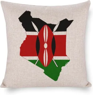 Flag Map of Kenya Cotton and Linen Pillow Case Pattern Print Pillow Cover Zippered Cushion Covers for Sofa Bed 16"x16"