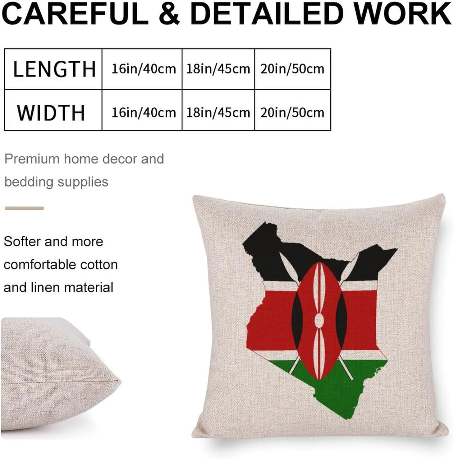 Flag Map of Kenya Cotton and Linen Pillow Case Pattern Print Pillow Cover Zippered Cushion Covers for Sofa Bed 16"x16"