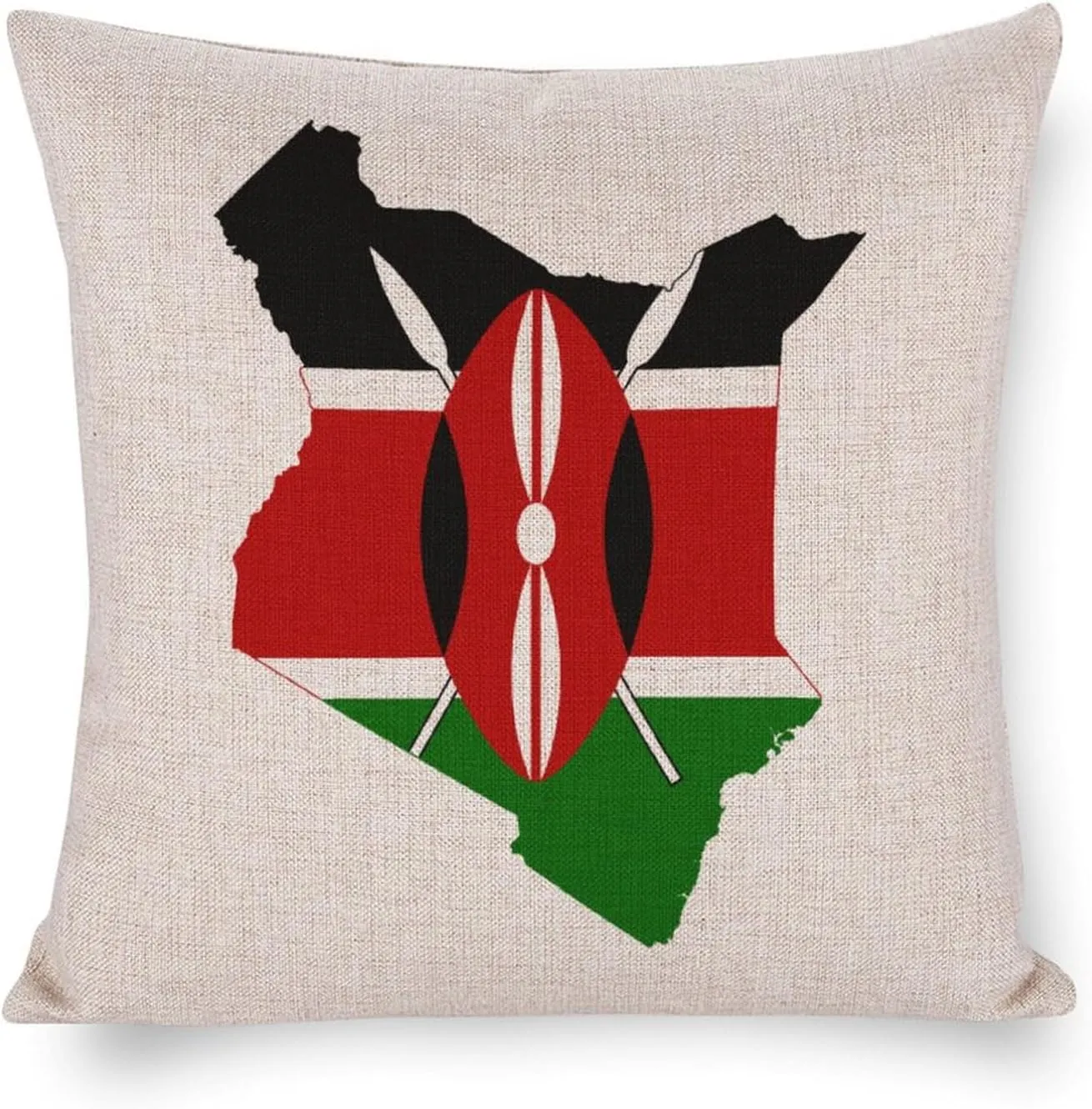 Flag Map of Kenya Cotton and Linen Pillow Case Pattern Print Pillow Cover Zippered Cushion Covers for Sofa Bed 16"x16"