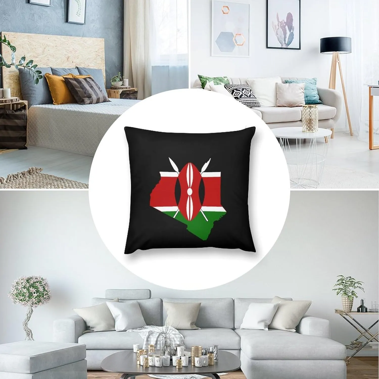 Flag Map of Kenya Plush Pillow Cases Soft Pillow Covers Smooth Cushion Covers for Sofa Bed Set of 4 16 "x16