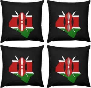 Flag Map of Kenya Plush Pillow Cases Soft Pillow Covers Smooth Cushion Covers for Sofa Bed Set of 4 16 "x16