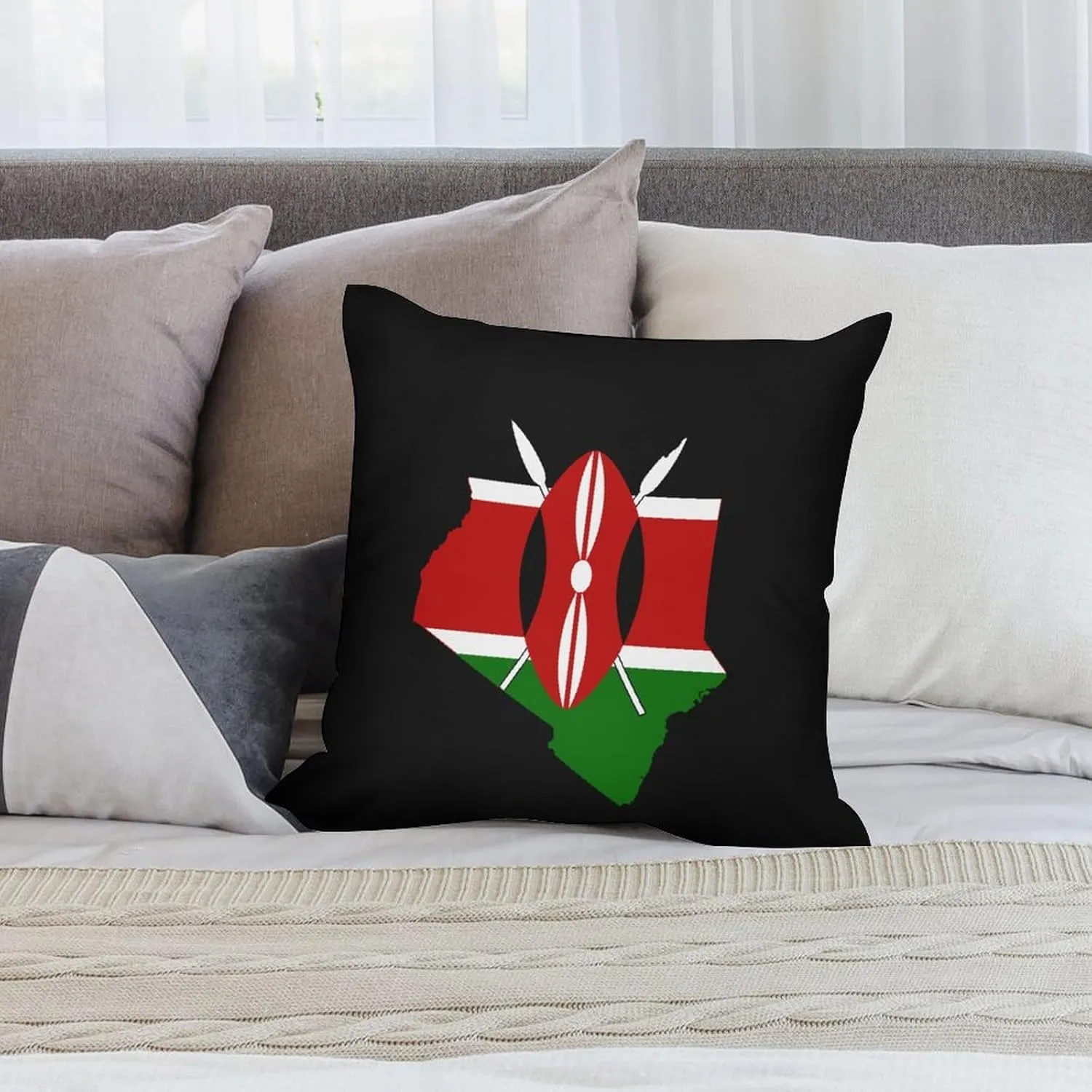 Flag Map of Kenya Plush Pillow Cases Soft Pillow Covers Smooth Cushion Covers for Sofa Bed Set of 4 16 "x16
