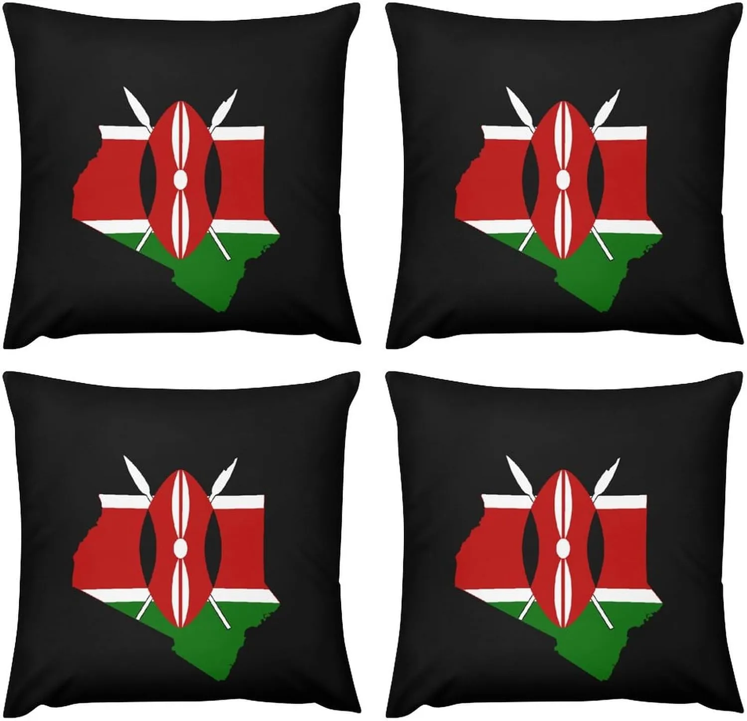 Flag Map of Kenya Plush Pillow Cases Soft Pillow Covers Smooth Cushion Covers for Sofa Bed Set of 4 16 "x16
