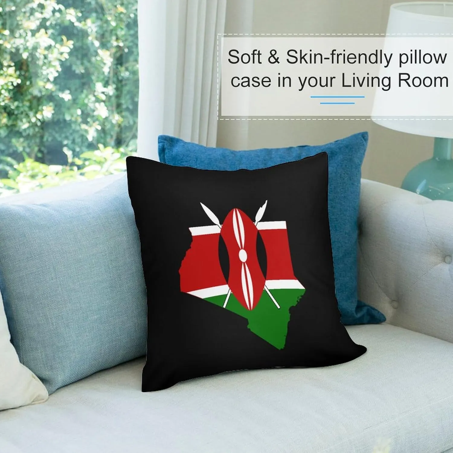 Flag Map of Kenya Plush Pillow Cases Soft Pillow Covers Smooth Cushion Covers for Sofa Bed Set of 4 16 "x16