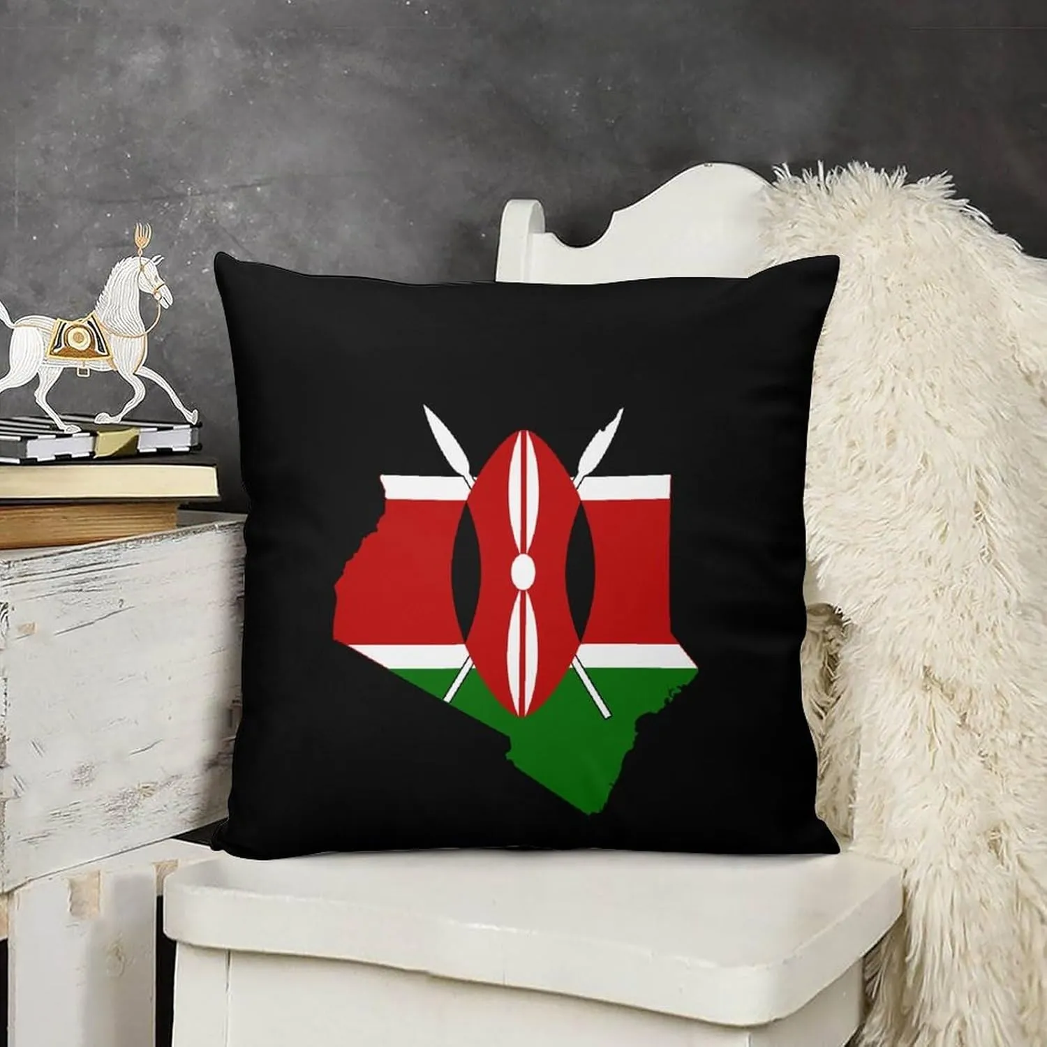 Flag Map of Kenya Plush Pillow Cases Soft Pillow Covers Smooth Cushion Covers for Sofa Bed Set of 4 16 "x16