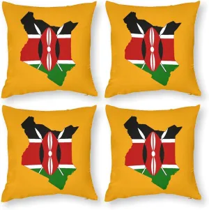 Flag Map of Kenya Polyester Pillow Cases Soft Pillow Covers Smooth Cushion Covers for Sofa Bed Set of 4