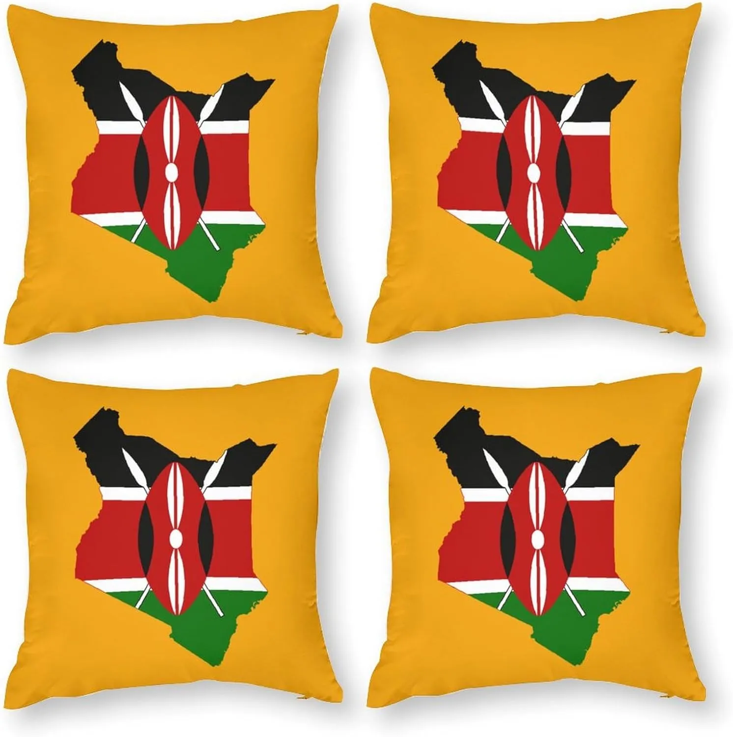 Flag Map of Kenya Polyester Pillow Cases Soft Pillow Covers Smooth Cushion Covers for Sofa Bed Set of 4