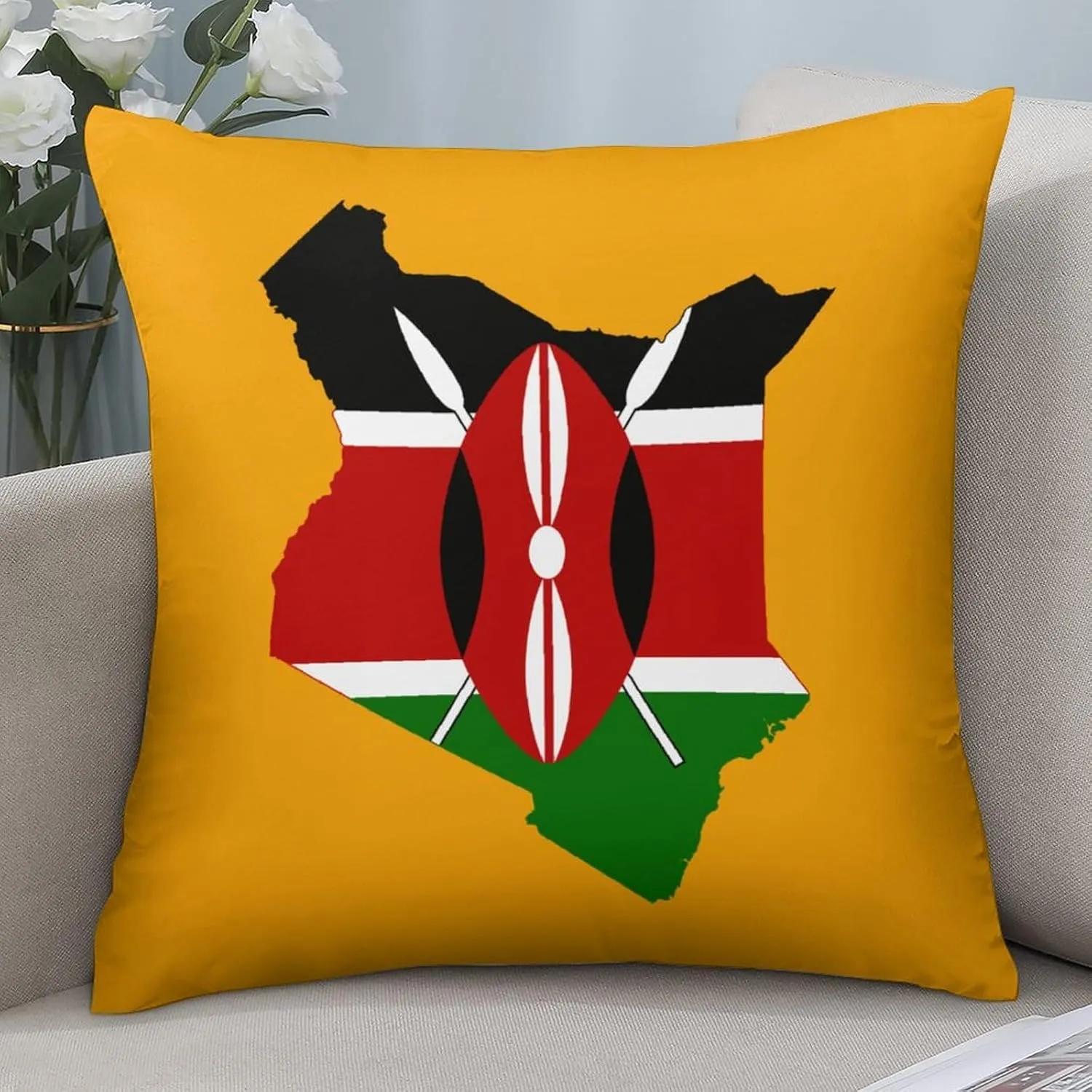 Flag Map of Kenya Polyester Pillow Cases Soft Pillow Covers Smooth Cushion Covers for Sofa Bed Set of 4