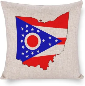 Flag Map of Ohio Cotton and Linen Pillow Case Pattern Print Pillow Cover Zippered Cushion Covers for Sofa Bed 18"x18"