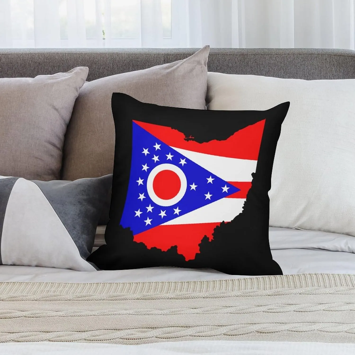 Flag Map of Ohio Plush Pillow Cases Soft Pillow Covers Smooth Cushion Covers for Sofa Bed Set of 4 16 "x16