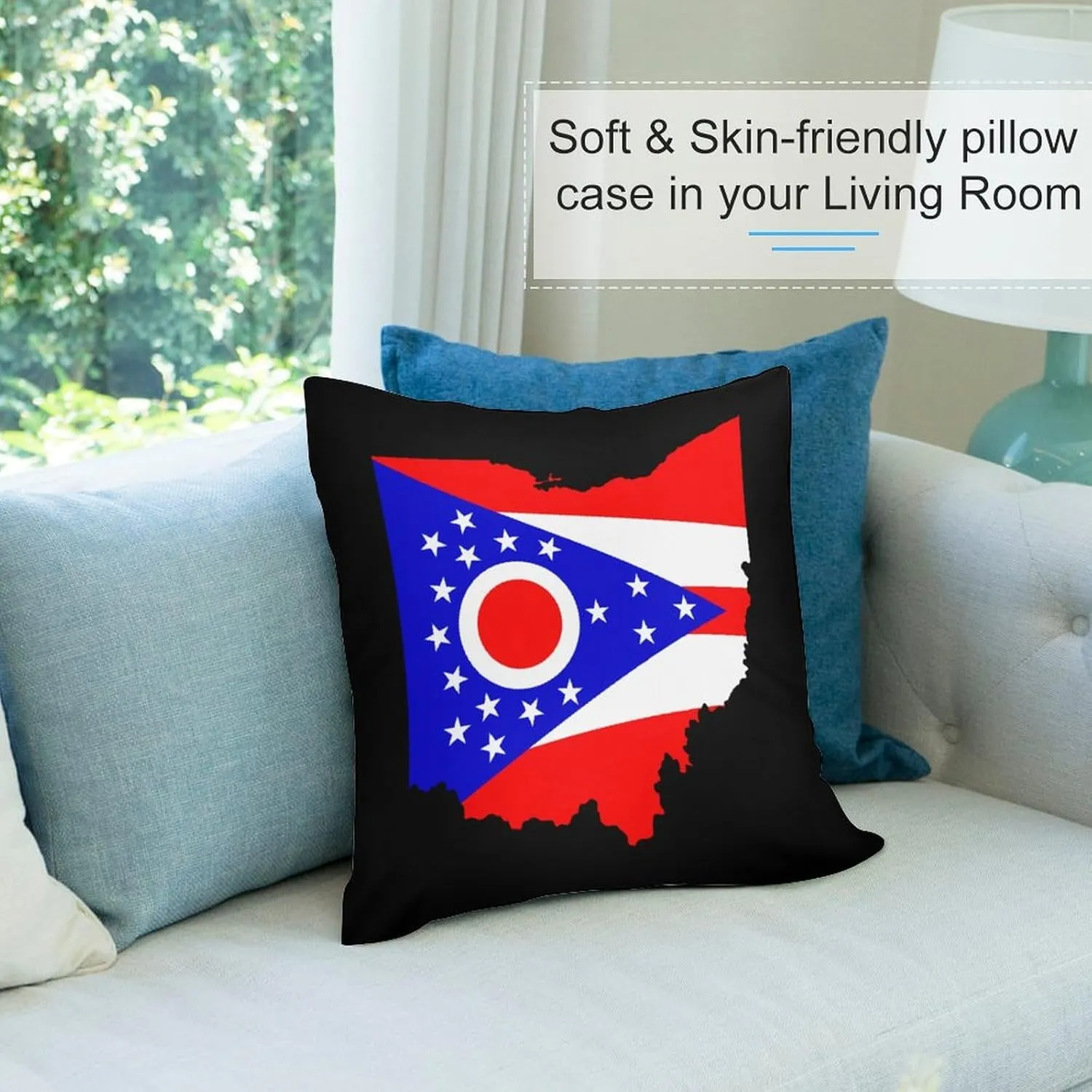 Flag Map of Ohio Plush Pillow Cases Soft Pillow Covers Smooth Cushion Covers for Sofa Bed Set of 4 16 "x16