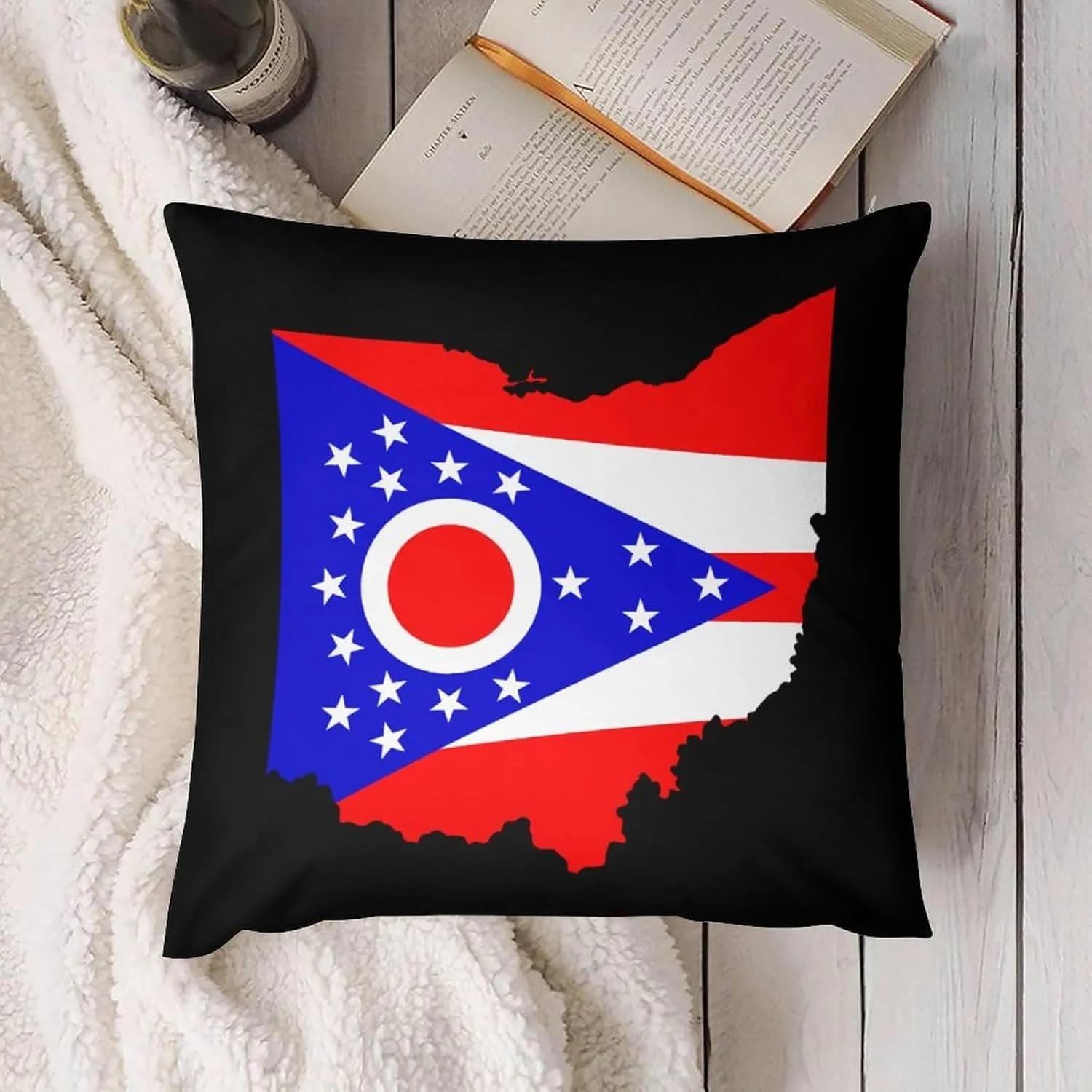 Flag Map of Ohio Plush Pillow Cases Soft Pillow Covers Smooth Cushion Covers for Sofa Bed Set of 4 16 "x16