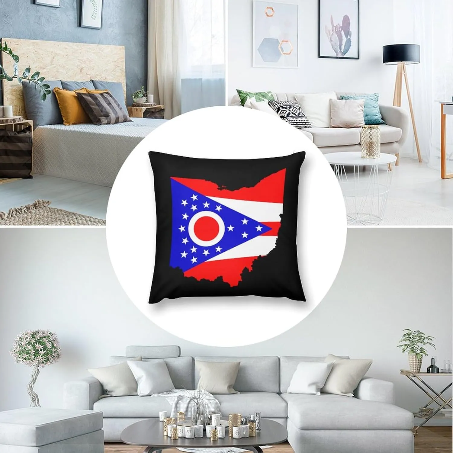 Flag Map of Ohio Plush Pillow Cases Soft Pillow Covers Smooth Cushion Covers for Sofa Bed Set of 4 16 "x16