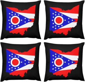 Flag Map of Ohio Plush Pillow Cases Soft Pillow Covers Smooth Cushion Covers for Sofa Bed Set of 4 16 "x16