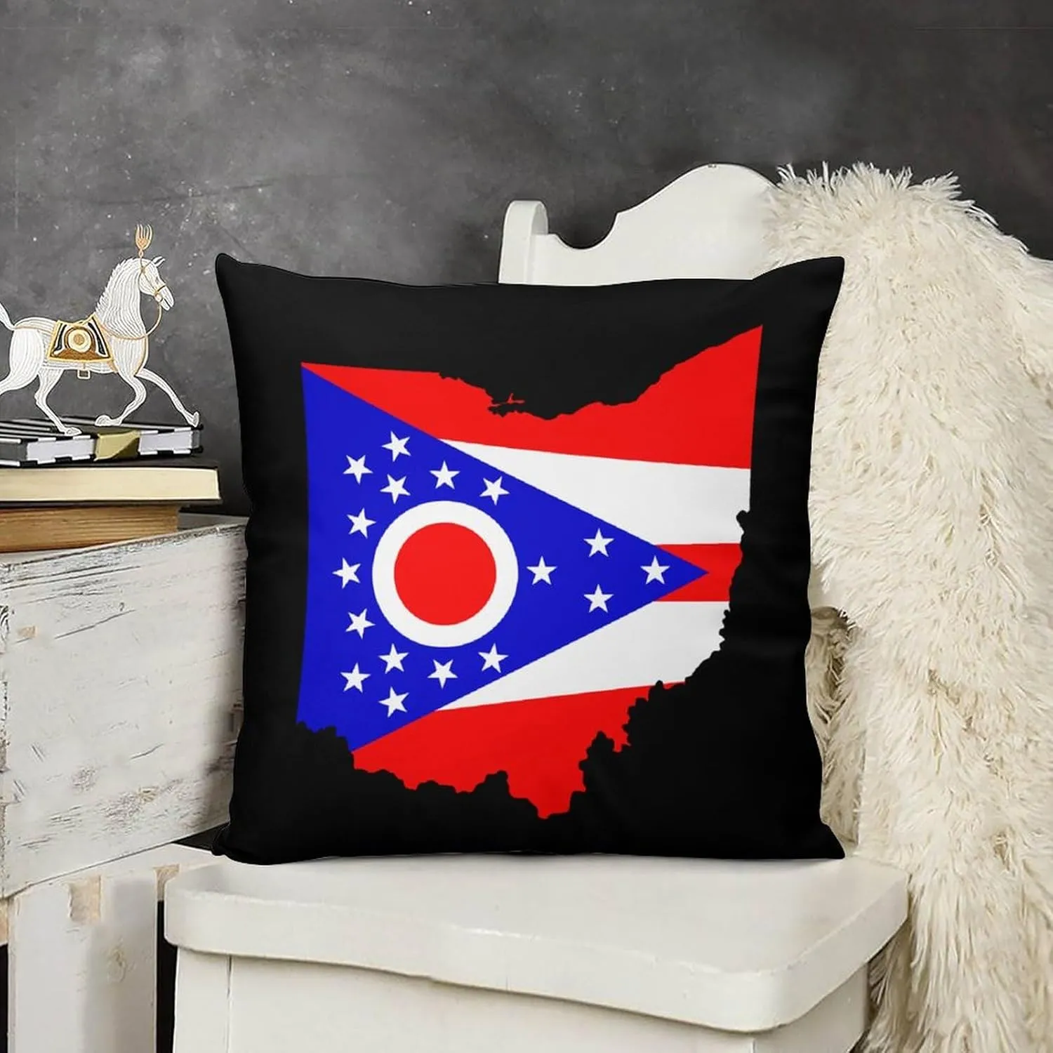 Flag Map of Ohio Plush Pillow Cases Soft Pillow Covers Smooth Cushion Covers for Sofa Bed Set of 4 16 "x16