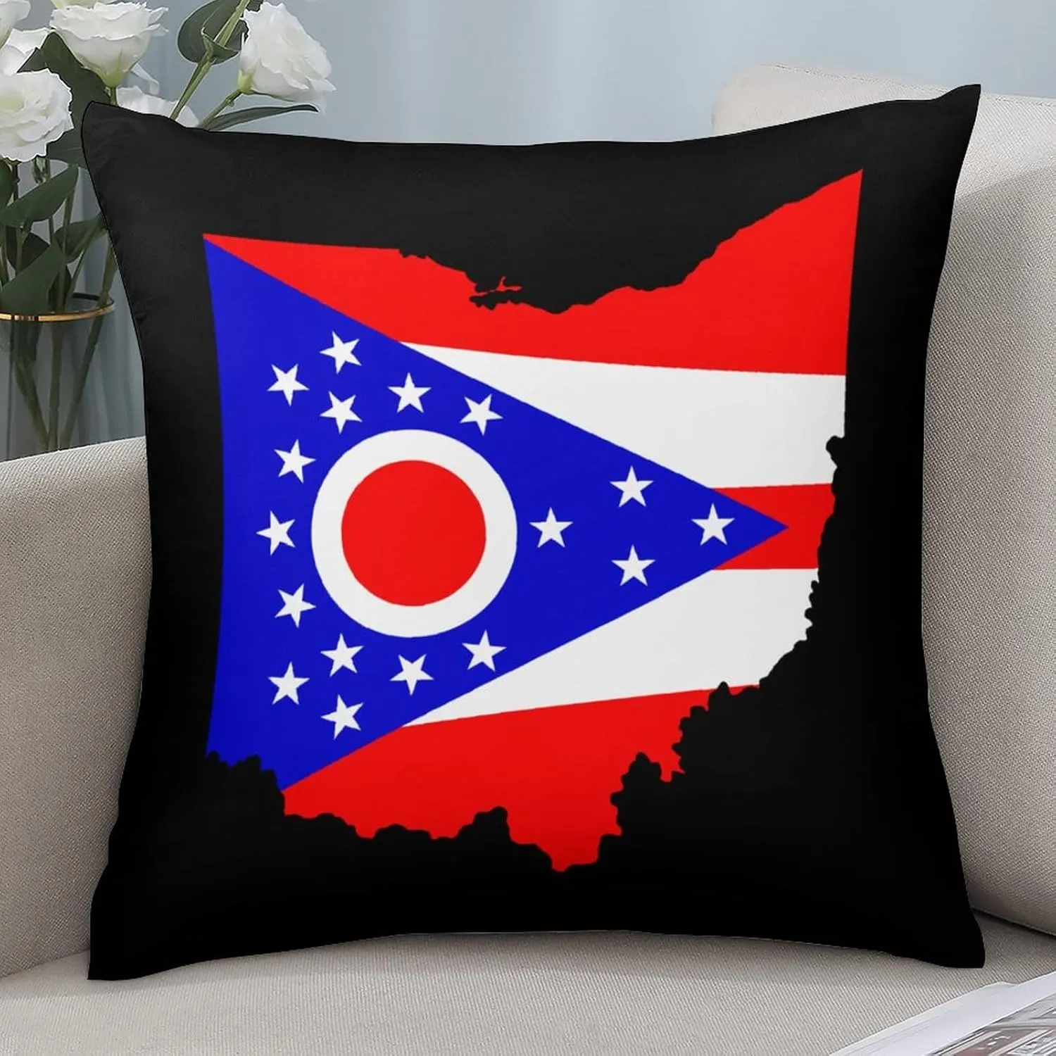 Flag Map of Ohio Polyester Pillow Cases Soft Pillow Covers Smooth Cushion Covers for Sofa Bed 1 Piece 12"x12"