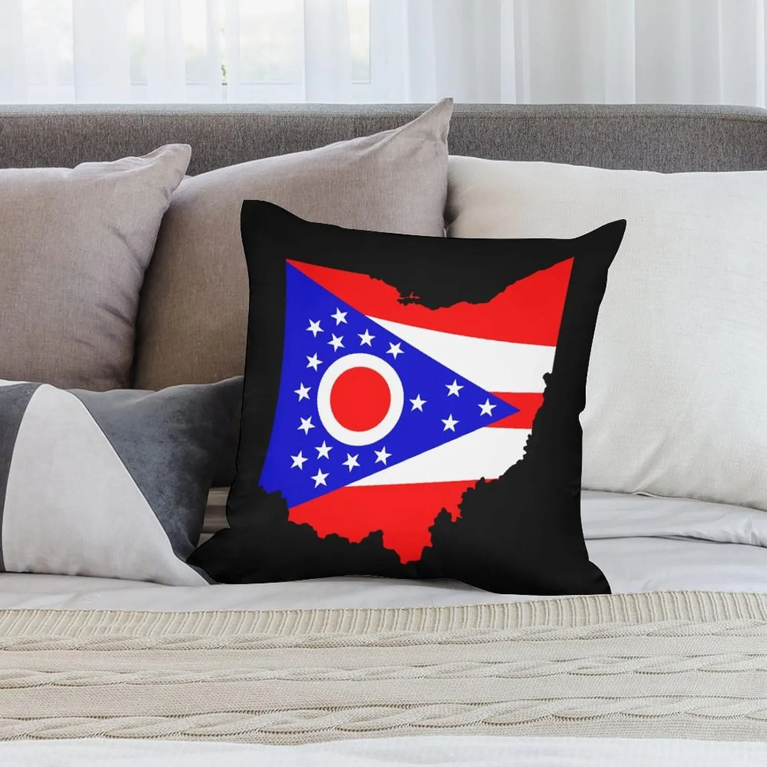 Flag Map of Ohio Polyester Pillow Cases Soft Pillow Covers Smooth Cushion Covers for Sofa Bed 1 Piece 12"x12"
