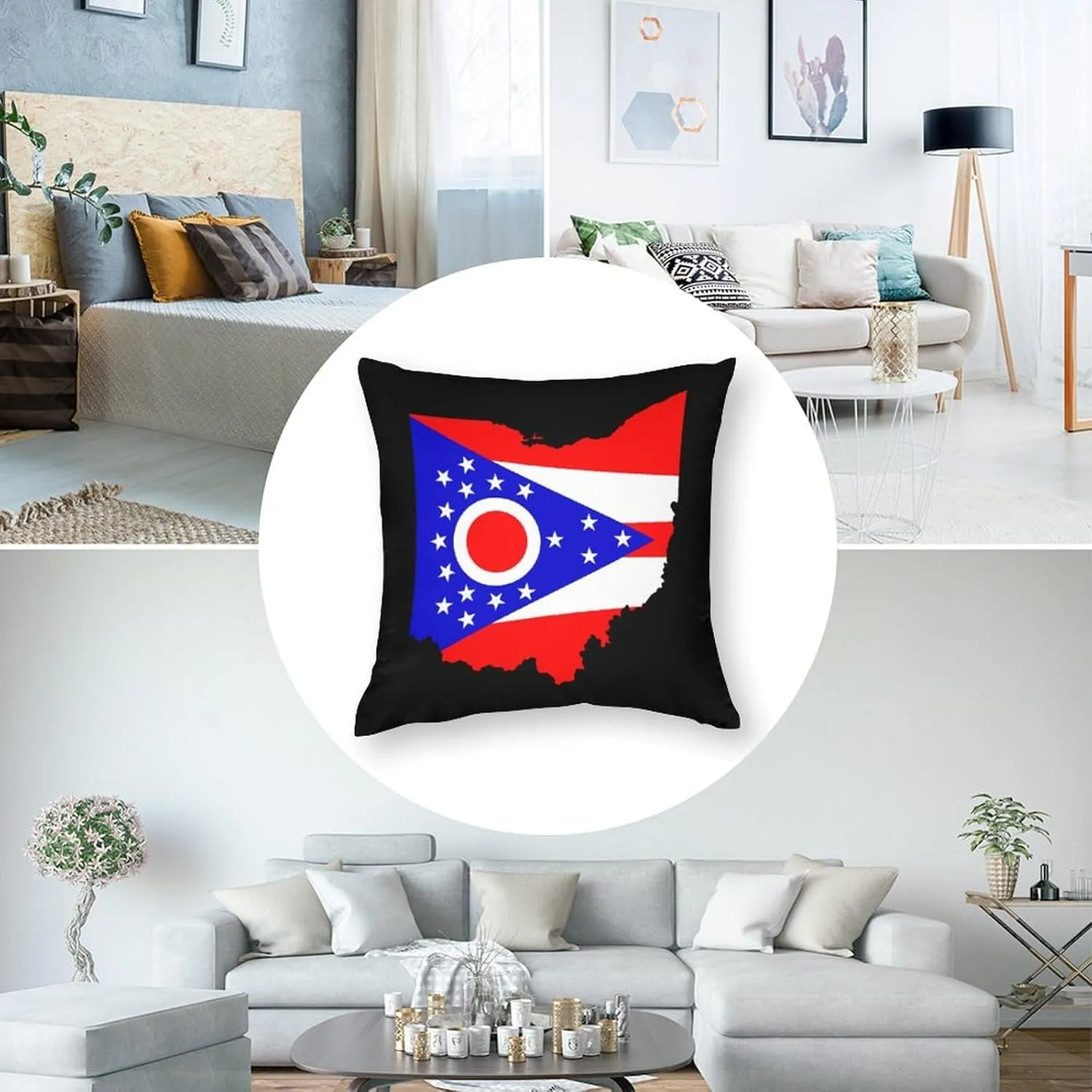 Flag Map of Ohio Polyester Pillow Cases Soft Pillow Covers Smooth Cushion Covers for Sofa Bed 1 Piece 12"x12"