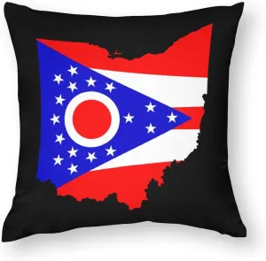 Flag Map of Ohio Polyester Pillow Cases Soft Pillow Covers Smooth Cushion Covers for Sofa Bed 1 Piece 12"x12"
