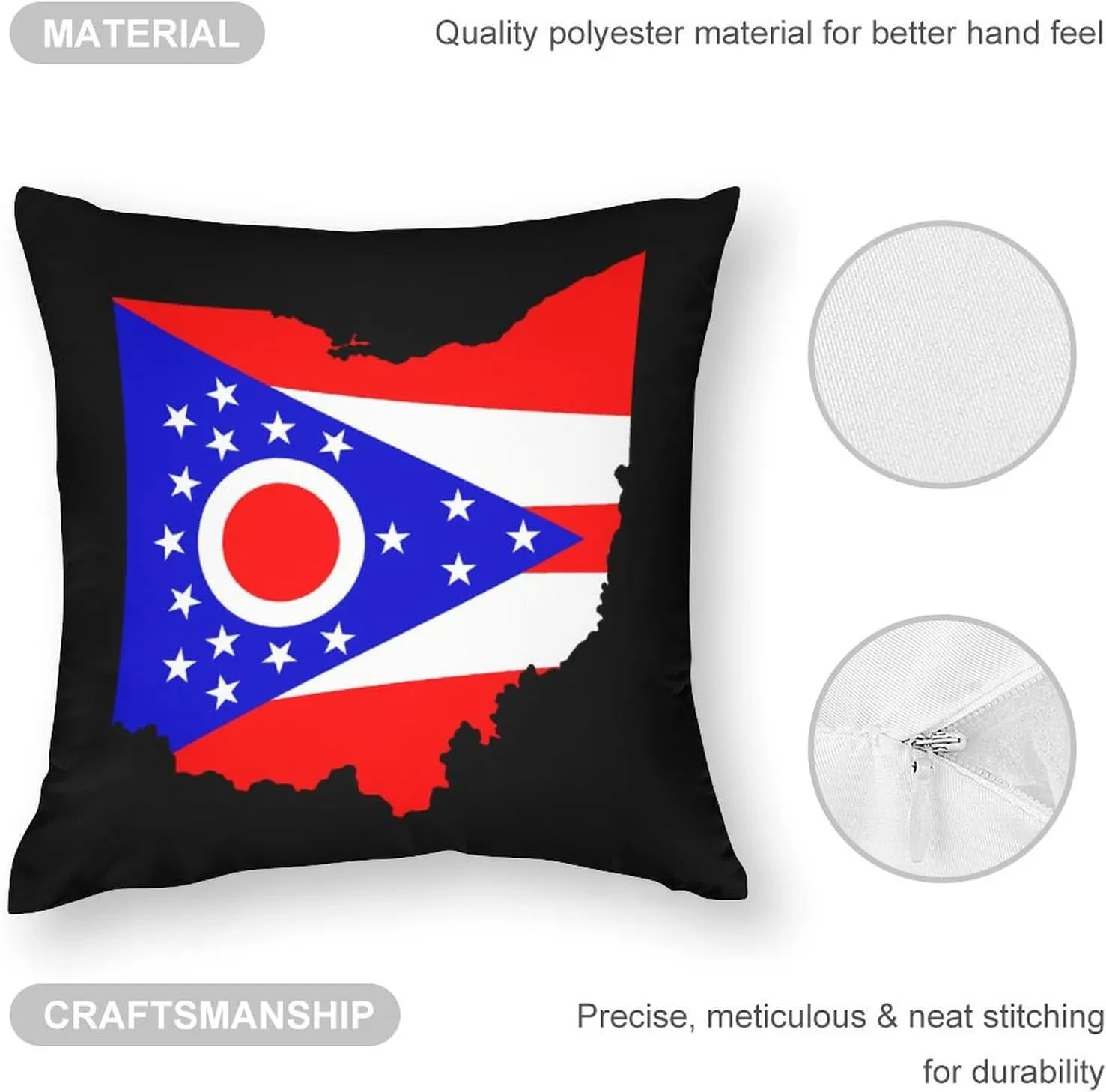 Flag Map of Ohio Polyester Pillow Cases Soft Pillow Covers Smooth Cushion Covers for Sofa Bed 1 Piece 12"x12"